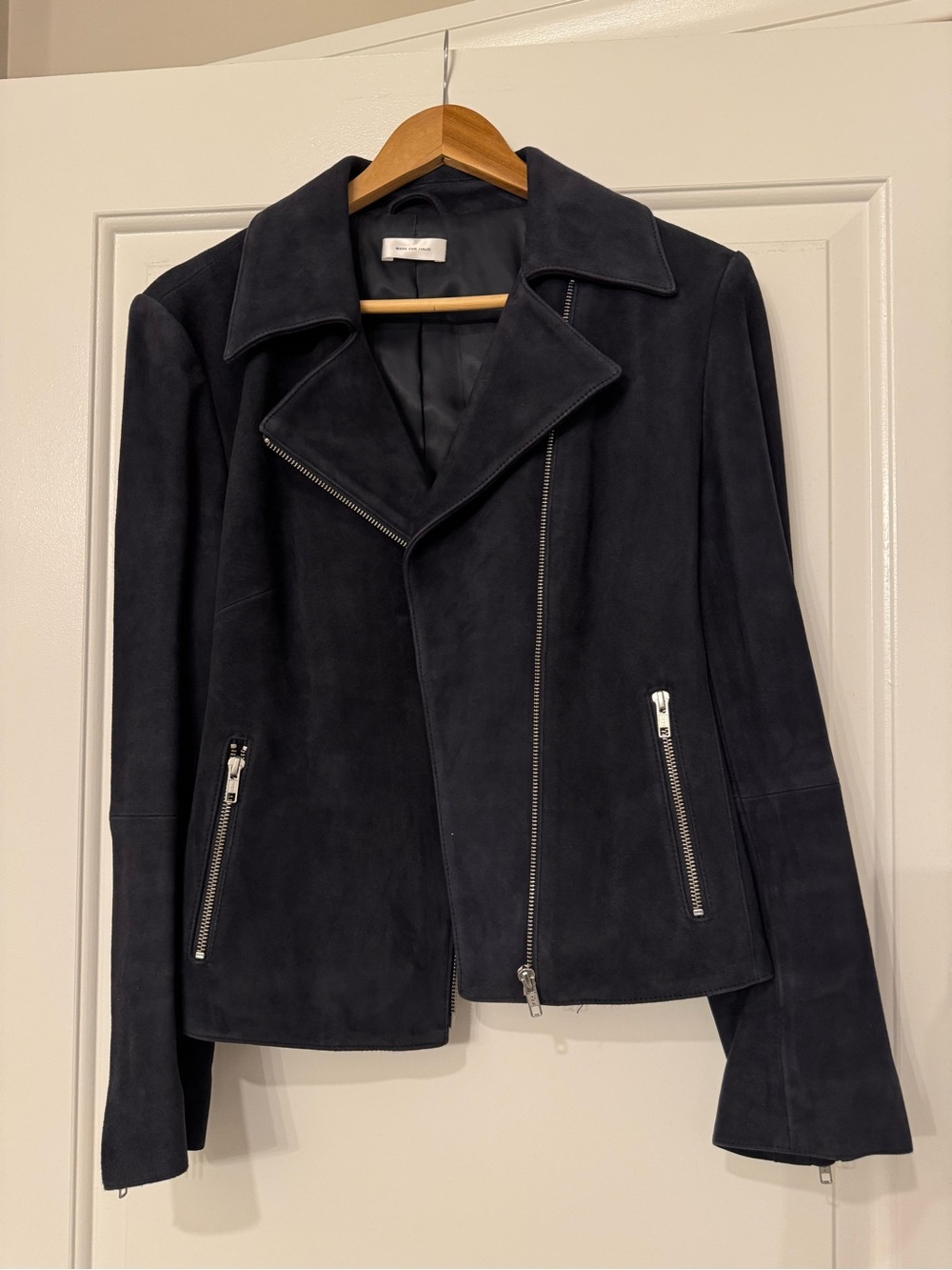 Suede Asymmetrical Zip Jacket - Dark Navy